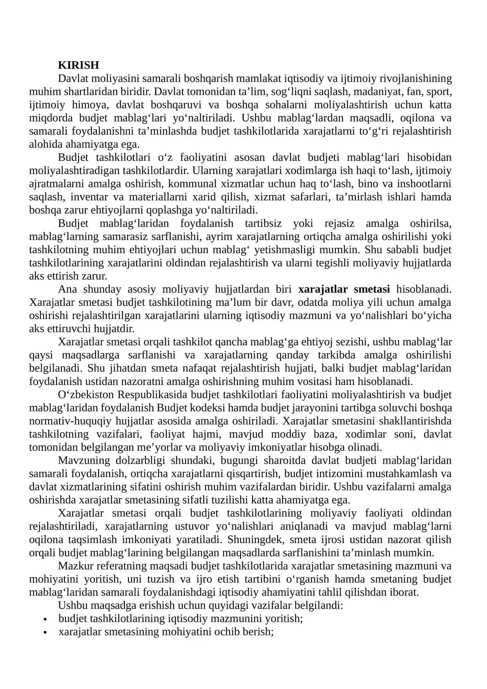 Budjet tashkilotlarida xarajatlar smetasining mazmuni va iqtisodiy ahamiyati 2