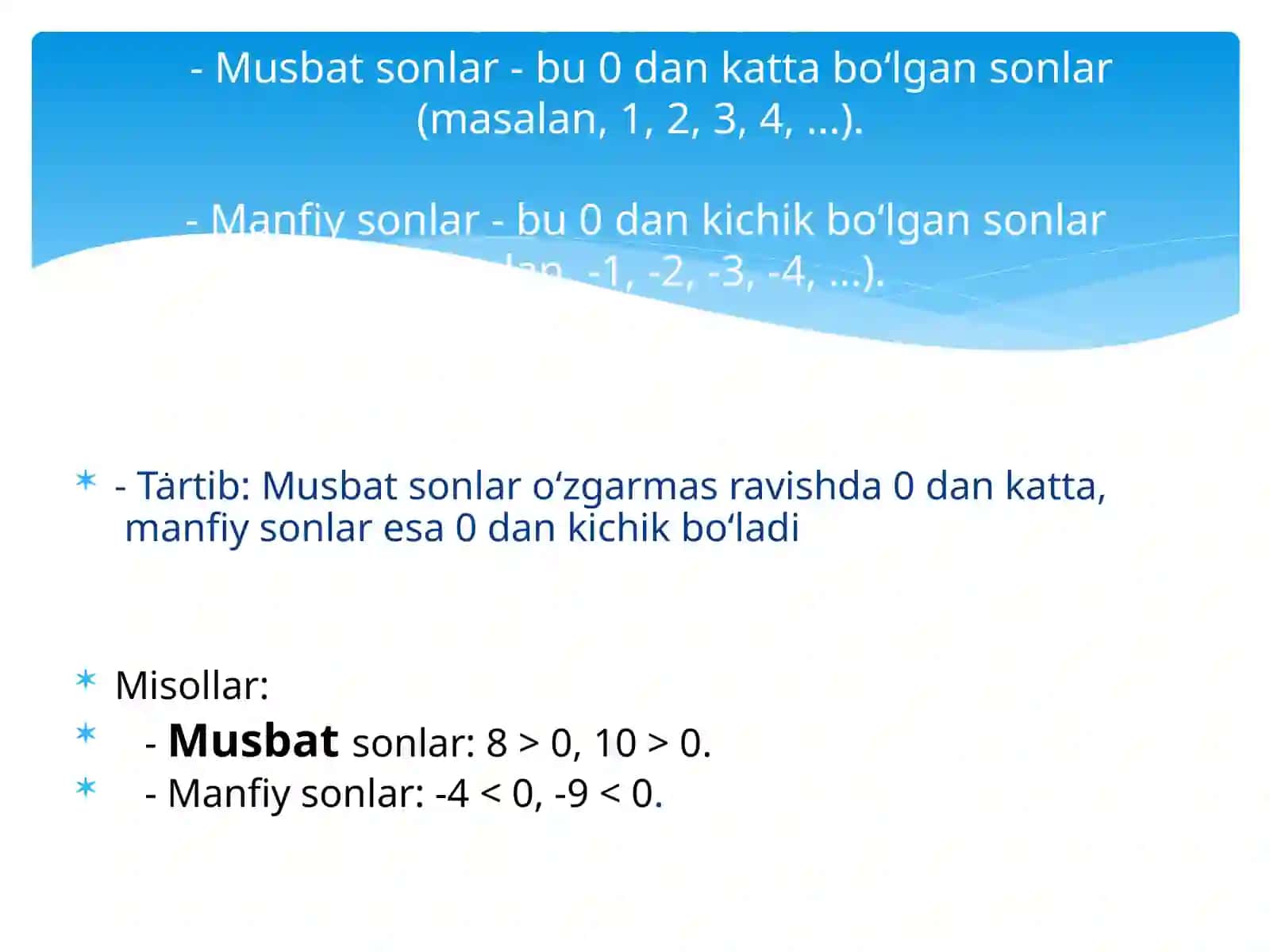 Musbat va manfiy sonlar o’qitish metodikasi 2