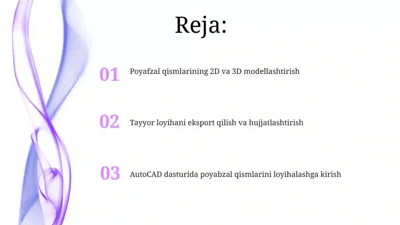 Poyafzal qismlarining 2D va 3D modellashtirish 2