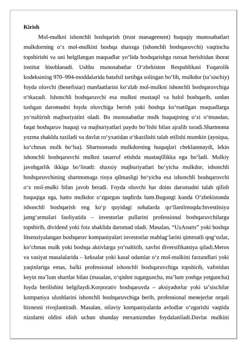 Mol-mulkni ishonchli boshqarish munosabatlarining umumiy tavsifi 2