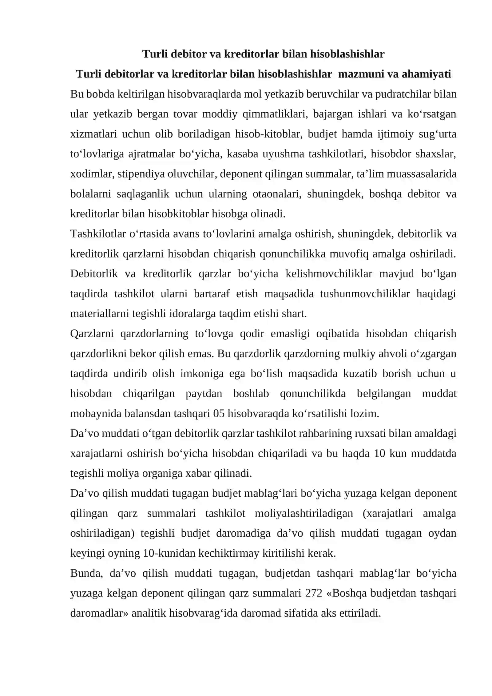 Byudjet tashkilotlarida turli debitor va kreditorlar bilan hisoblashuvlar hisobi 2
