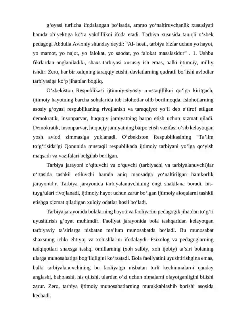 Pedagogik jarayonda tarbiyaning mazmuni 2