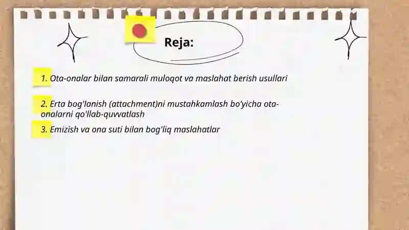 Ilk yoshdagi bolalarning ota onalari bilan ishlash 2