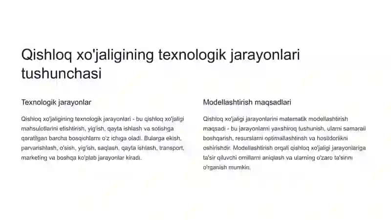 Qishloq xo'jaligi texnologik jarayonlarini matematikiy modellashtirish 2