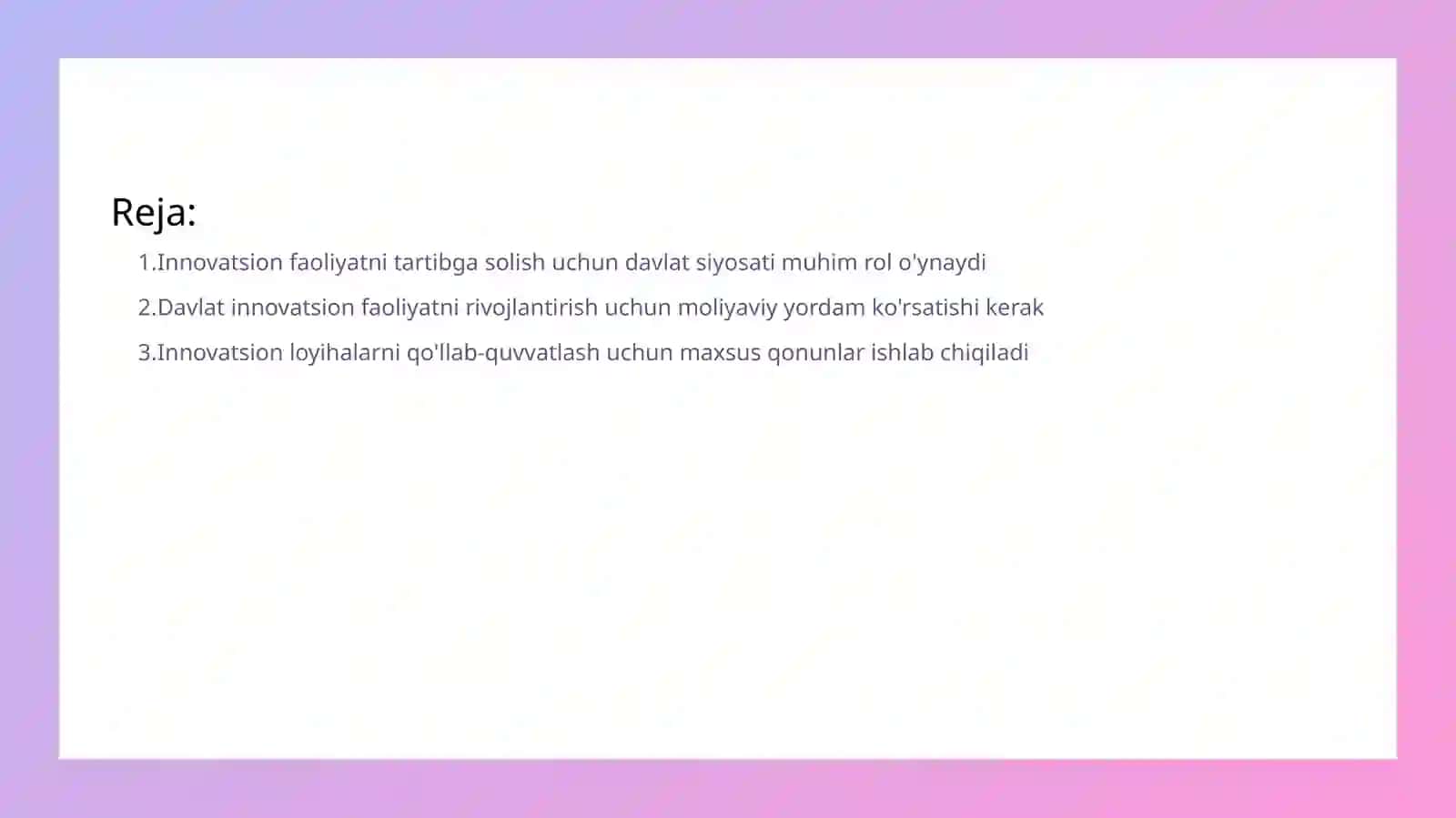 Innovatsion faoliyatni tartibga solish 2