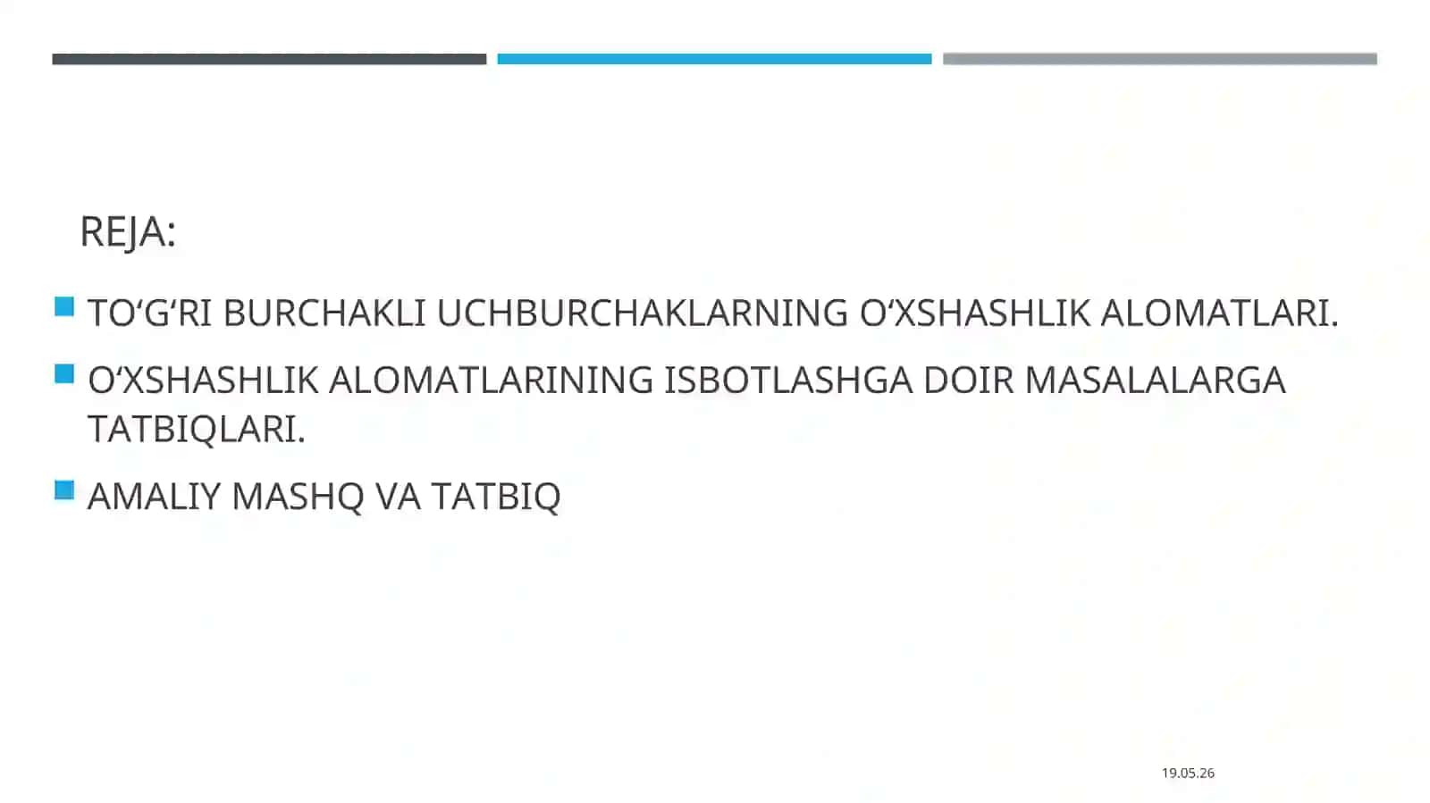 TOʻGʻRI BURCHAKLI UCHBURCHAKLARNING OʻXSHASHLIK ALOMATLARI 2