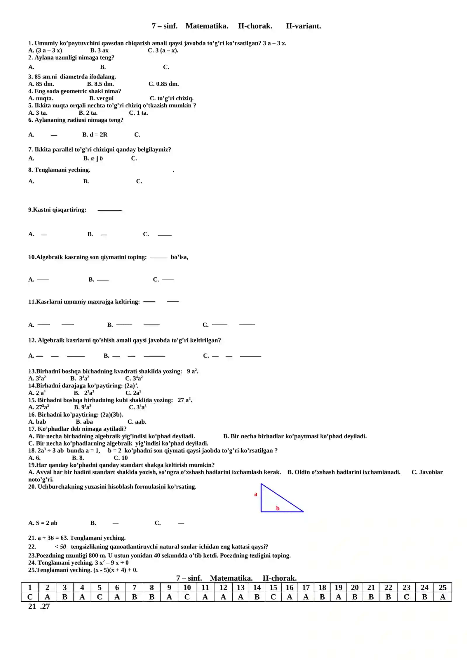 Matematika sinovi 7-sinf 2