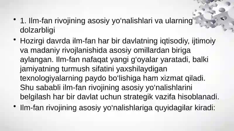Ilm fan rivojining ustuvor vazifalari 2