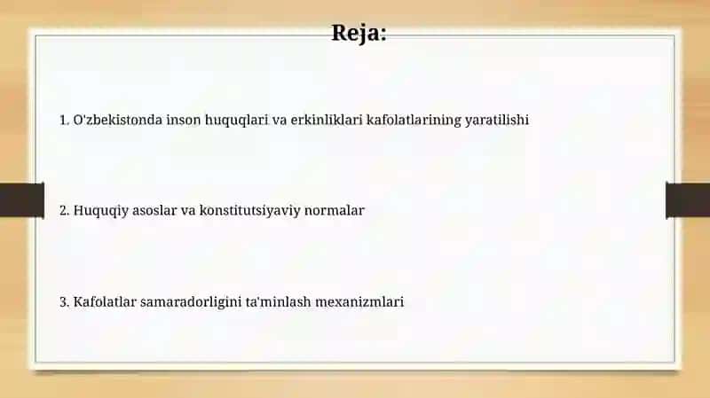 Oʼzbekistondai inson huquqlari va erkinliklari kafolatining yaratilishi 2