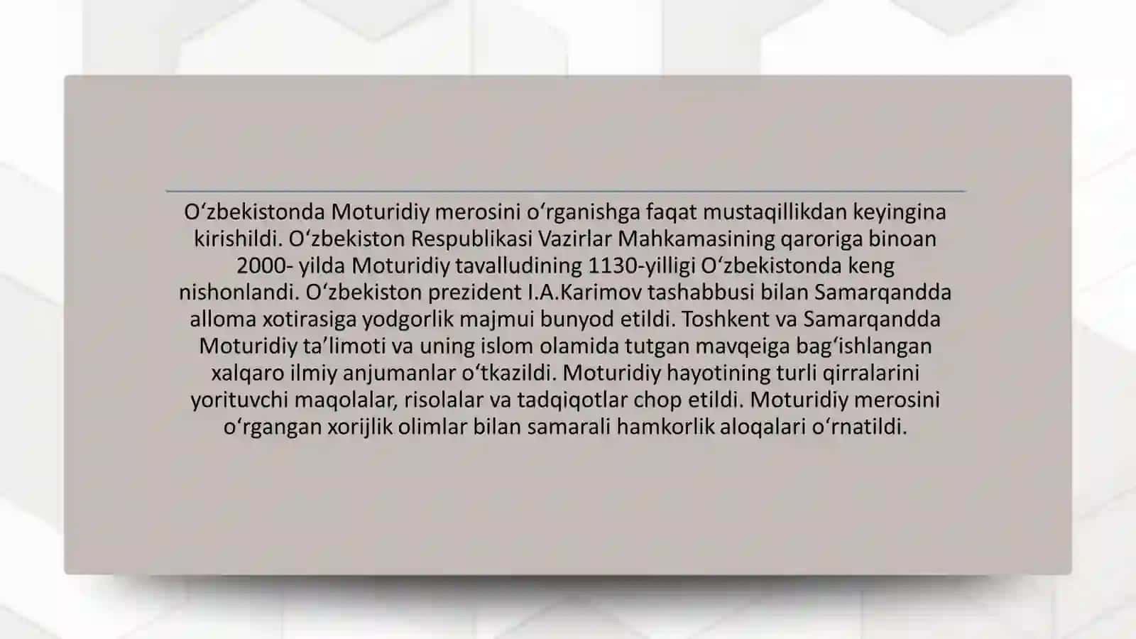 Mustaqillik yillarida Abu Mansur Moturidiy merosi 2