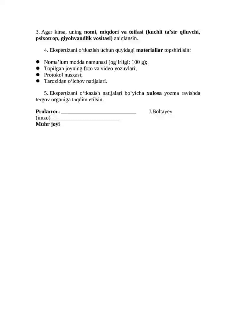 Narkotik modda ekspertizasi na'muna 2
