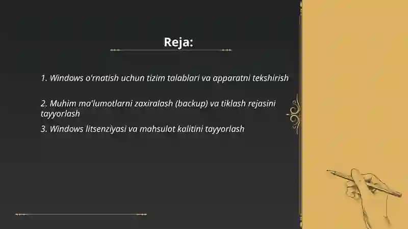 Windows operatsion sistemasini kompyuterga ornatish 2