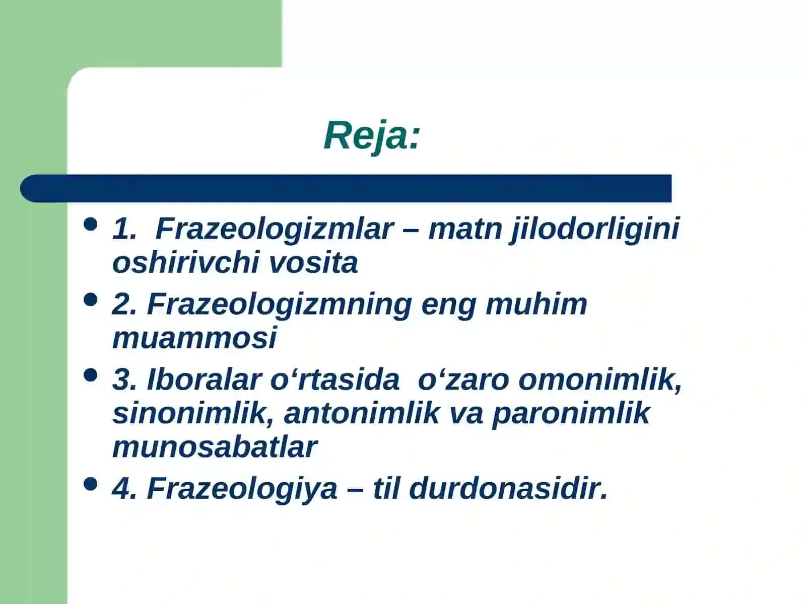 Frazemalarning semantik turlari (omonim, sinonim,antonim) iboralar 2
