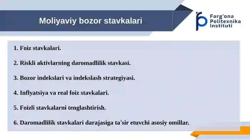 Moliyaviy bozor stavkalari 2