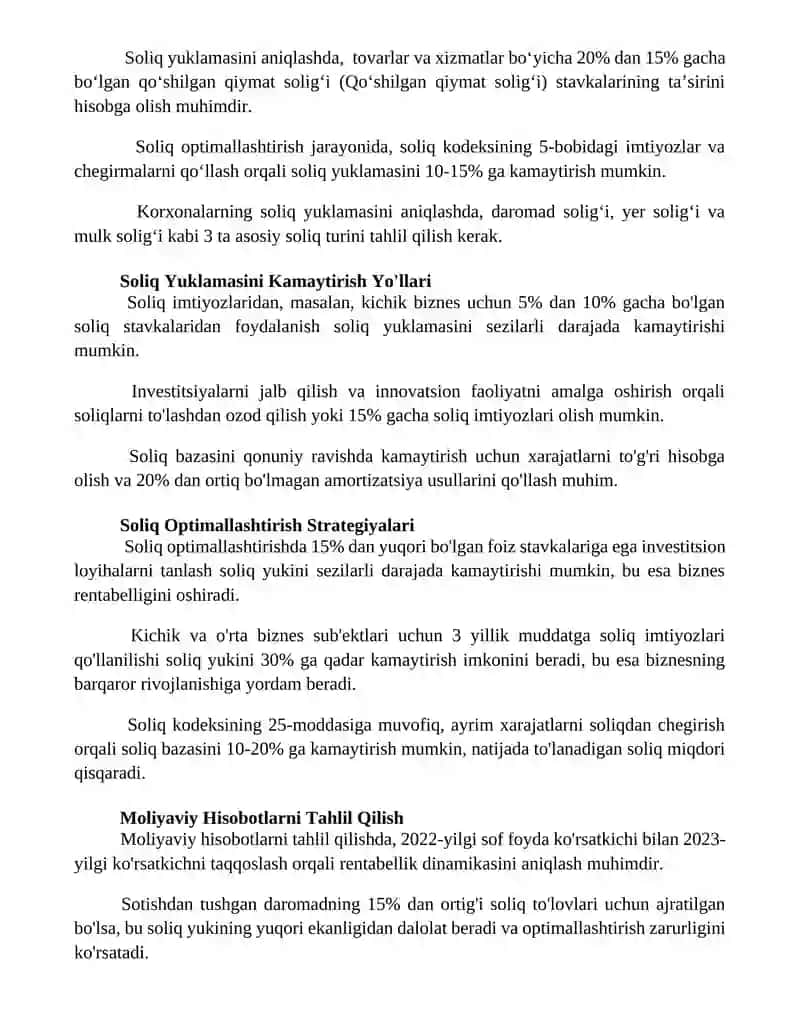 Soliq yukini aniqlash tartibi va unimaqbullashtirish yo‘llari 2