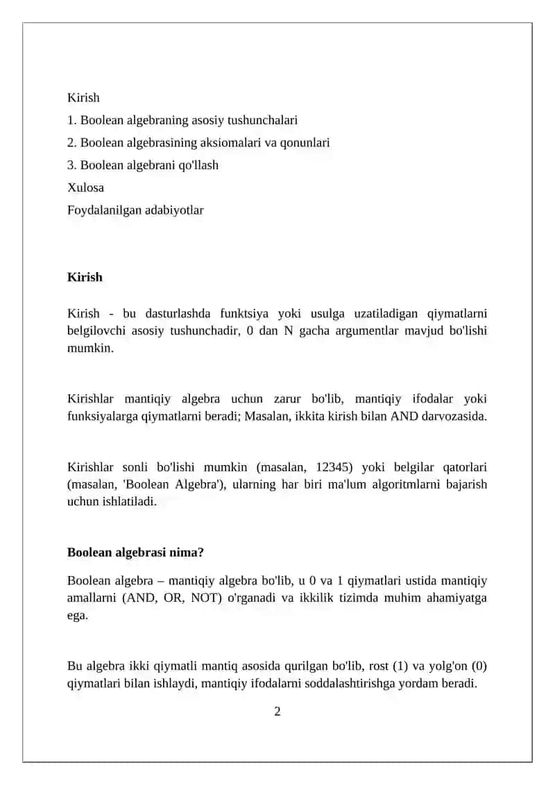 Mantiq algebrasining aksiomalari 2