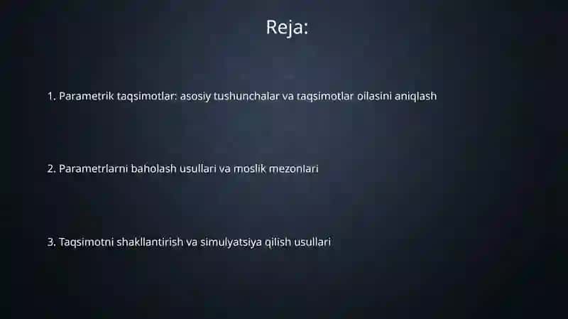 Parametrik statistik alomat tuzish usullari 2