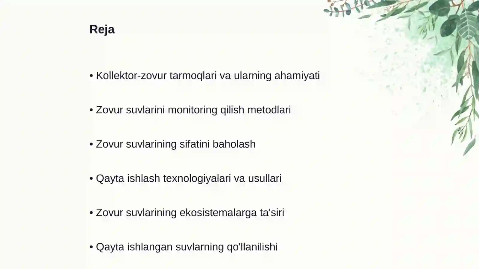 Kollektor-zovur tarmoqlari suvlari monitoringi: Zovur suvlarini qayta ishlatish imkoniyatlari 2