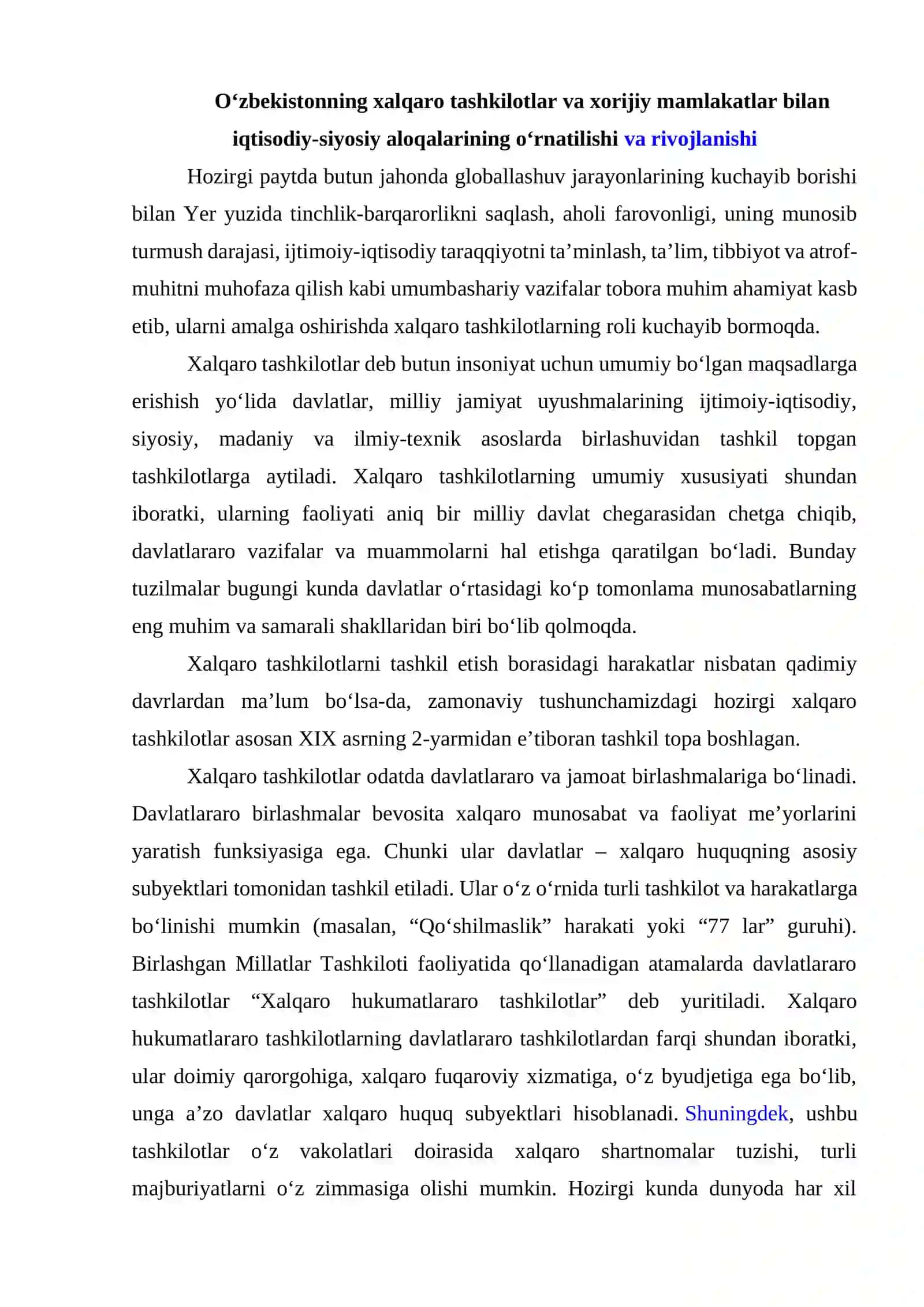 O'zbekistonning xalqaro reytinglardagi ko'rsatkichlarini ko'tarishning tarixiy va siyosiy ahamiyati 2