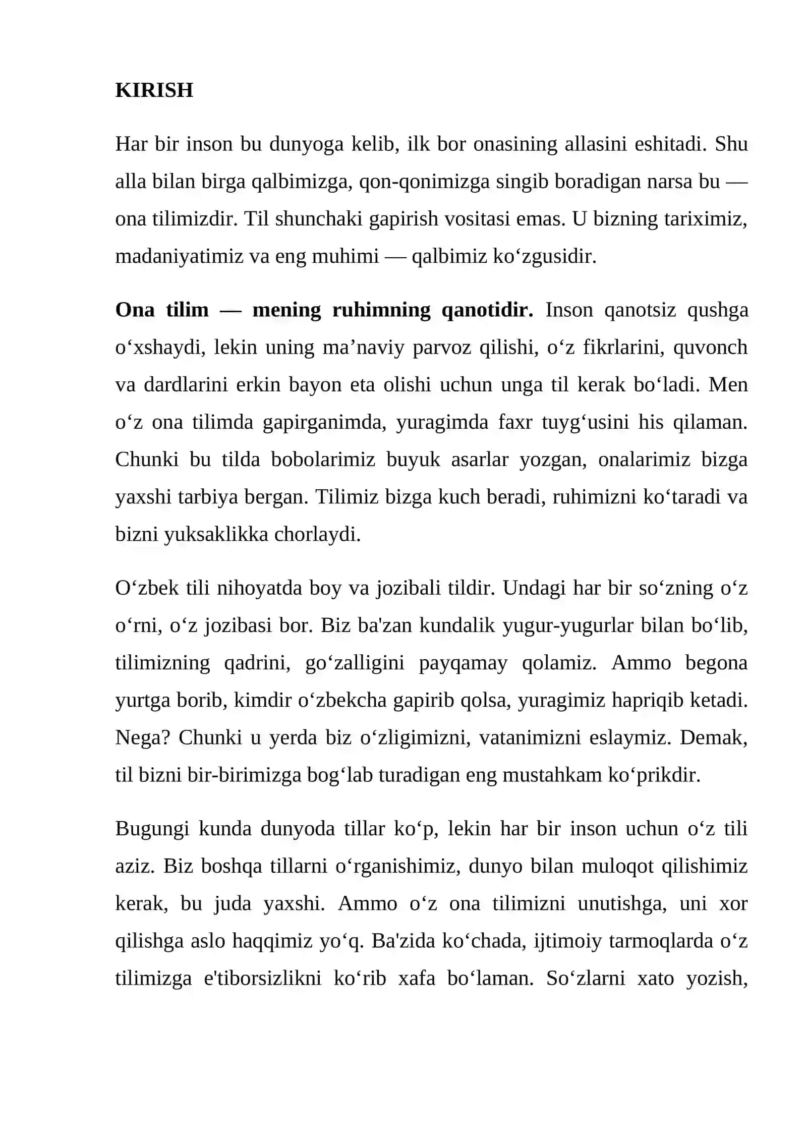 ONA TILIM –SEN RUHIMNING QANOTI INSHO 2