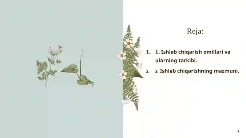 Ishlab chiqarish jarayoni va uning natijalari 2