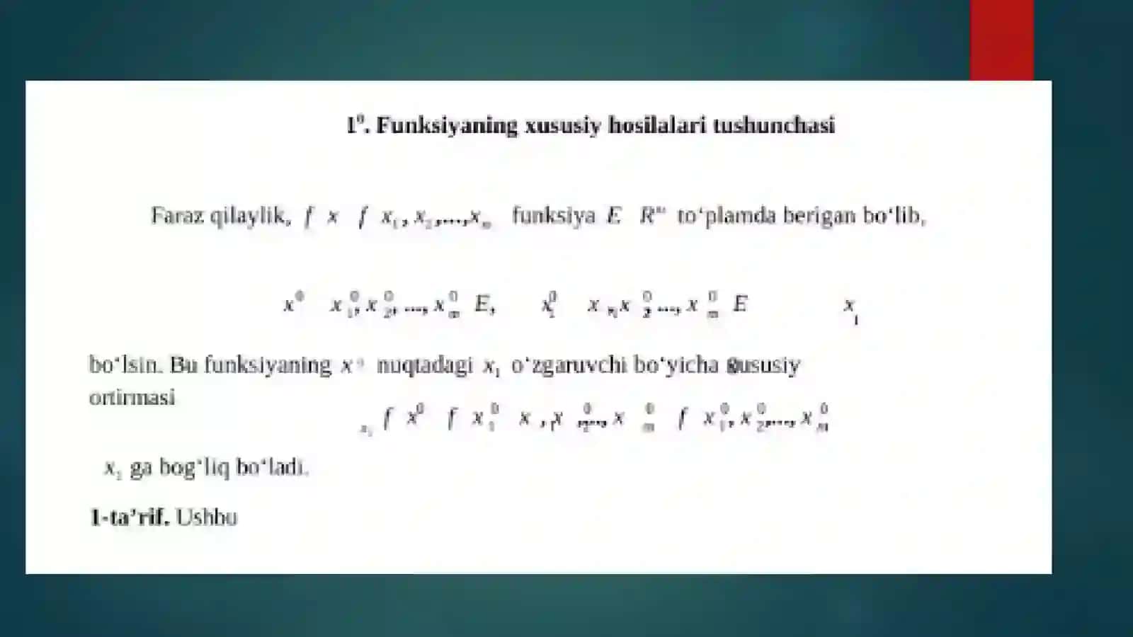 Ko'p o'zgaruvchili funksiyaning xususiy hosilalari 2