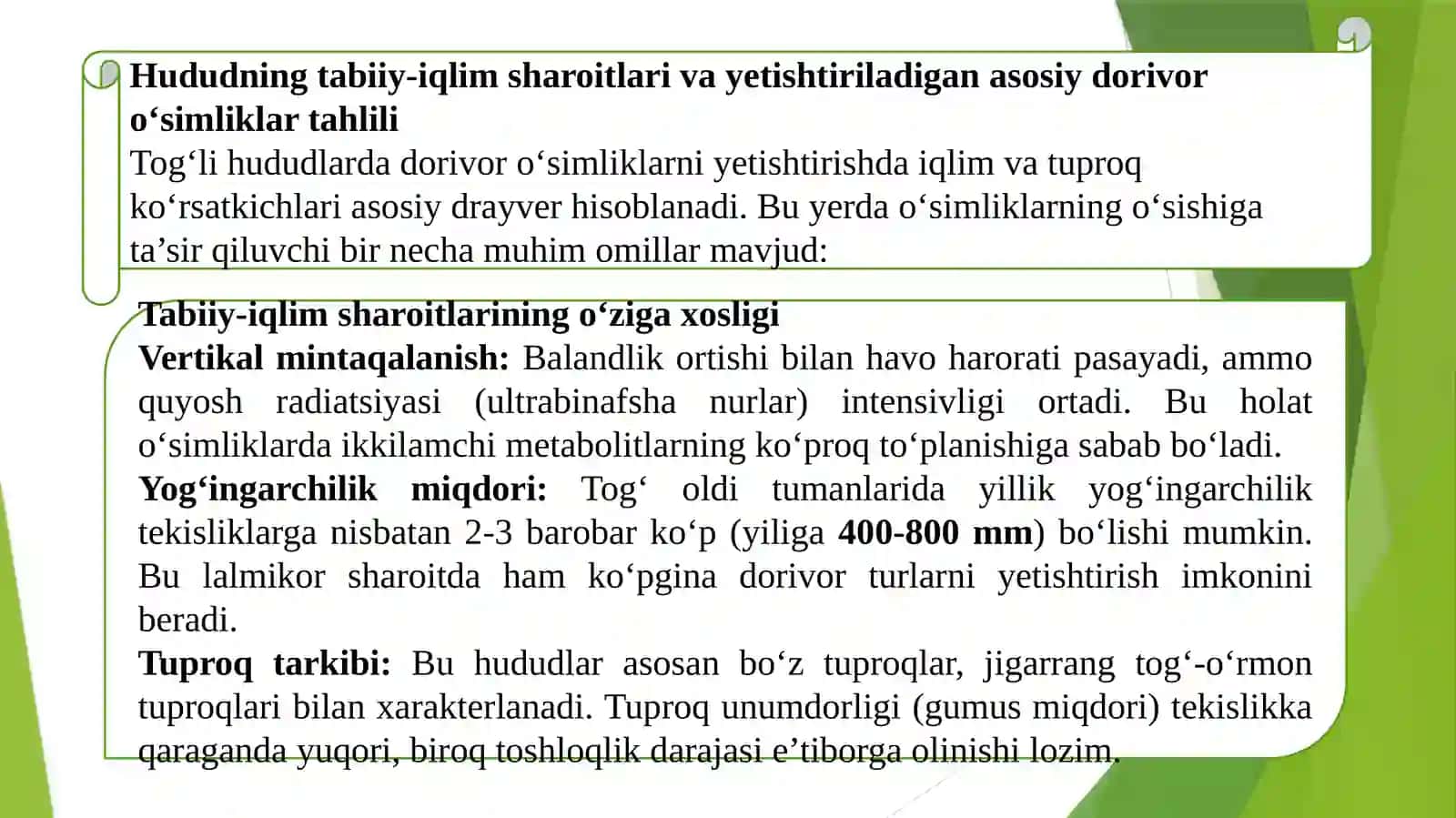 Togʻli va togʻ oldi tumanlarida dorivor oʻsimliklarni yetishtirish texnologiyasi 2