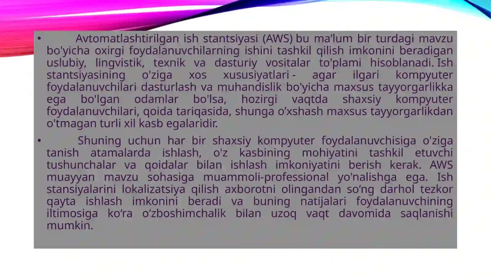 Avtomatlashtirilgan vaxojiy tijorat tizimlari 2