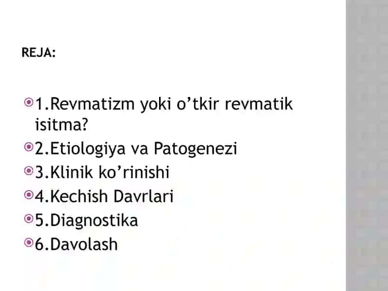 Revmatizm "O’tkir revmatik isitma" 2