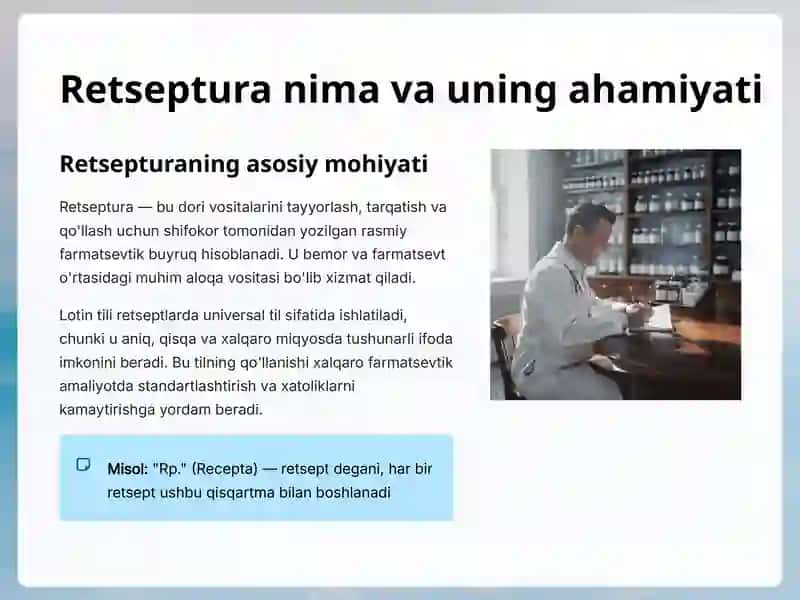 Retsepturaning tuzilishi va lotin tili: Farmatsevtik asoslar 2