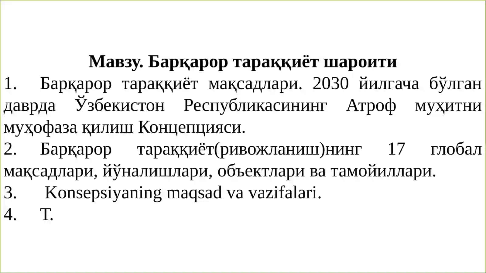 Barqarortaraqqiyot sharoiti 2