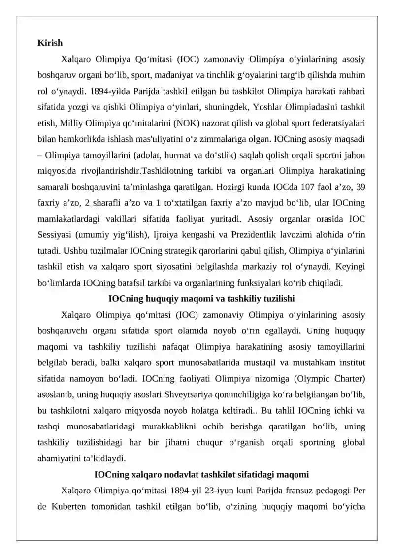 Xalqaro Olimpiya Qoʻmitasining tarkibi va asosiy organlari 2