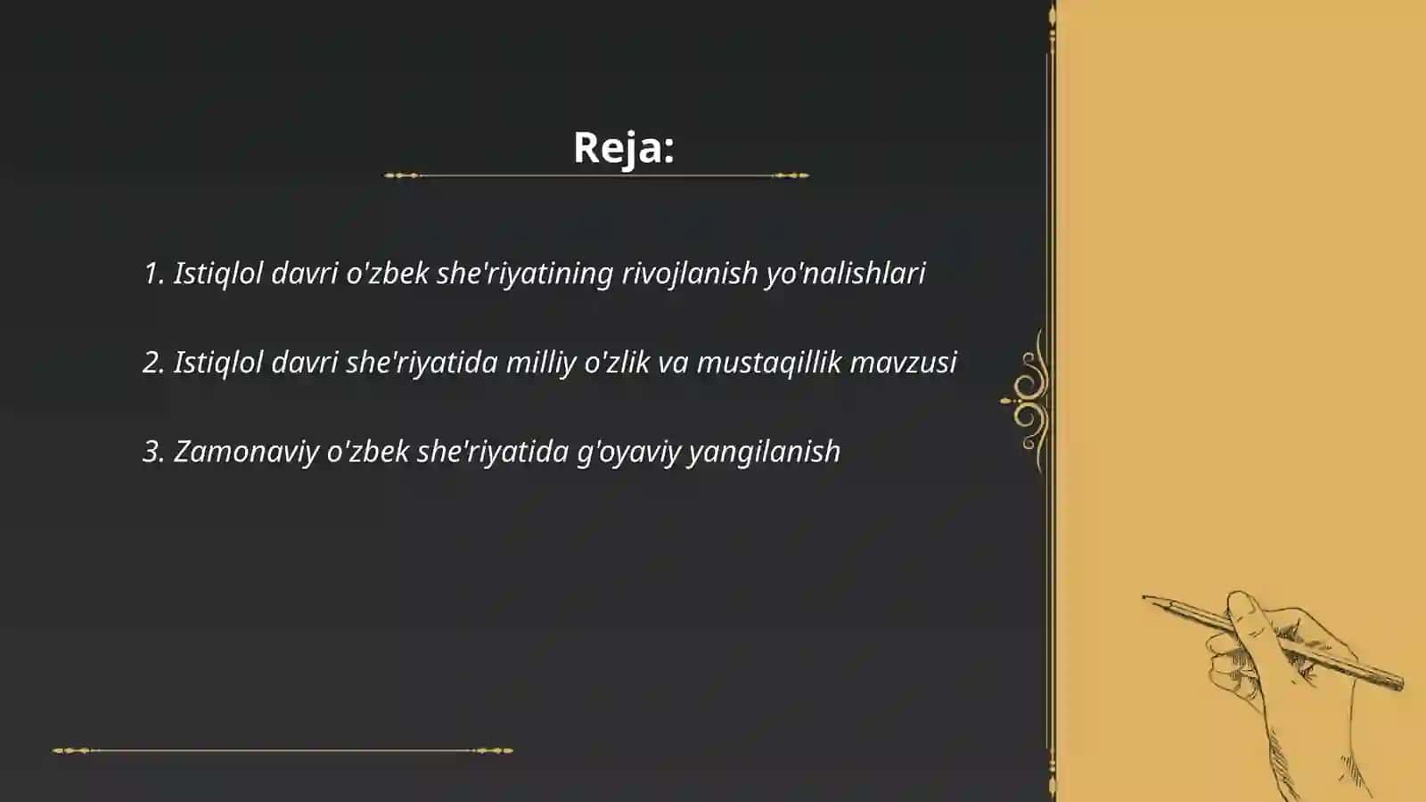 Istiqlol davri o'zbek she'riyatining rivojlanish yo'nalishlari 2