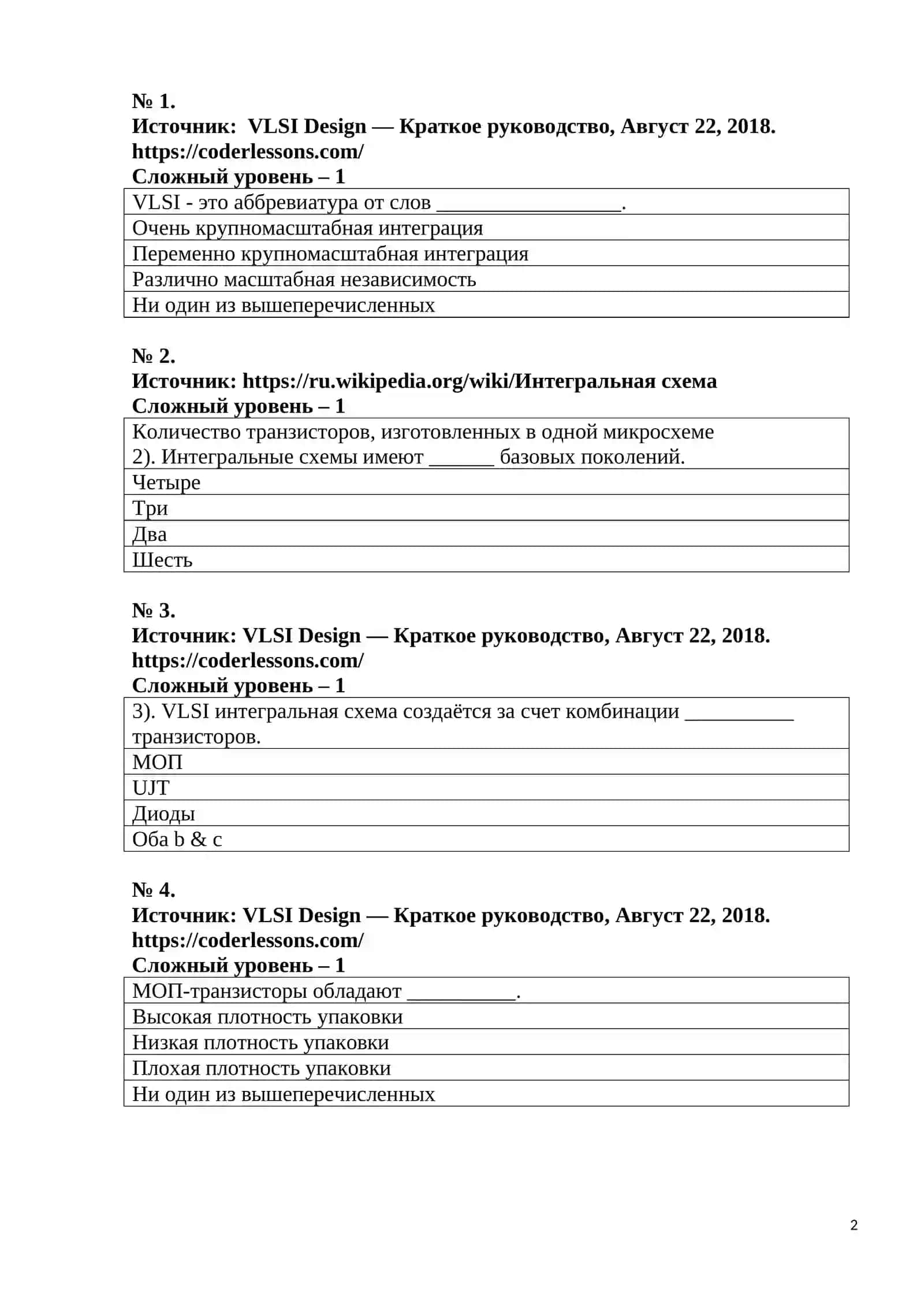 ПРОЕКТИРОВАНИЕ VLSI СИСТЕМ ФАНИДАН ТЕСТ САВОЛЛАРИ 2