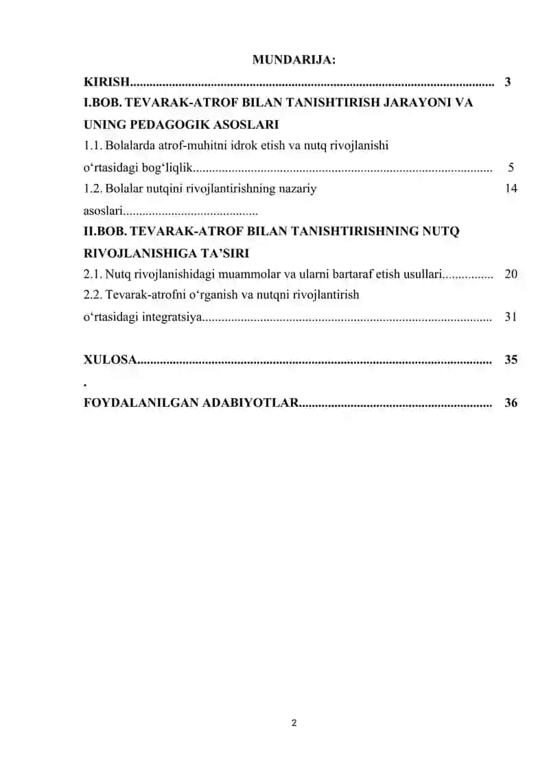 TEVARAK-ATROF BILAN TANISHTIRISH JARAYONIDA BOLALAR NUTQINI RIVOJLANTIRISH 2