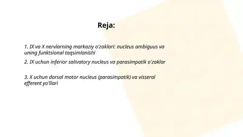 Aralash bosh miya nervlarning funksional va klinik anatomiyasi 2