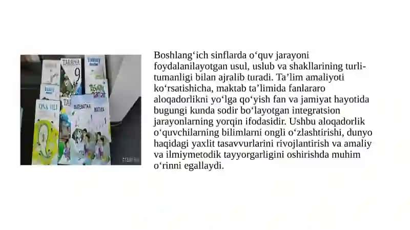 6-MAVZU:BOSHLANG'ICH TA'LIMDA ONA TILI , O'QISH,TABIAT,TASVIRIY SAN'AT DARSLARINI  INTEGRATSIYALASH 2