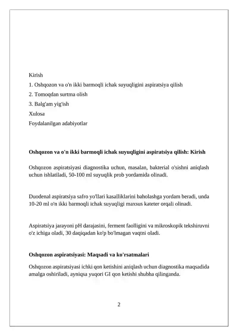 Oshqozon va o'n ikki barmoqli ichakdan suyuqlik yig'ish tomoqdan surtma olish va balg'am yig'ish 2