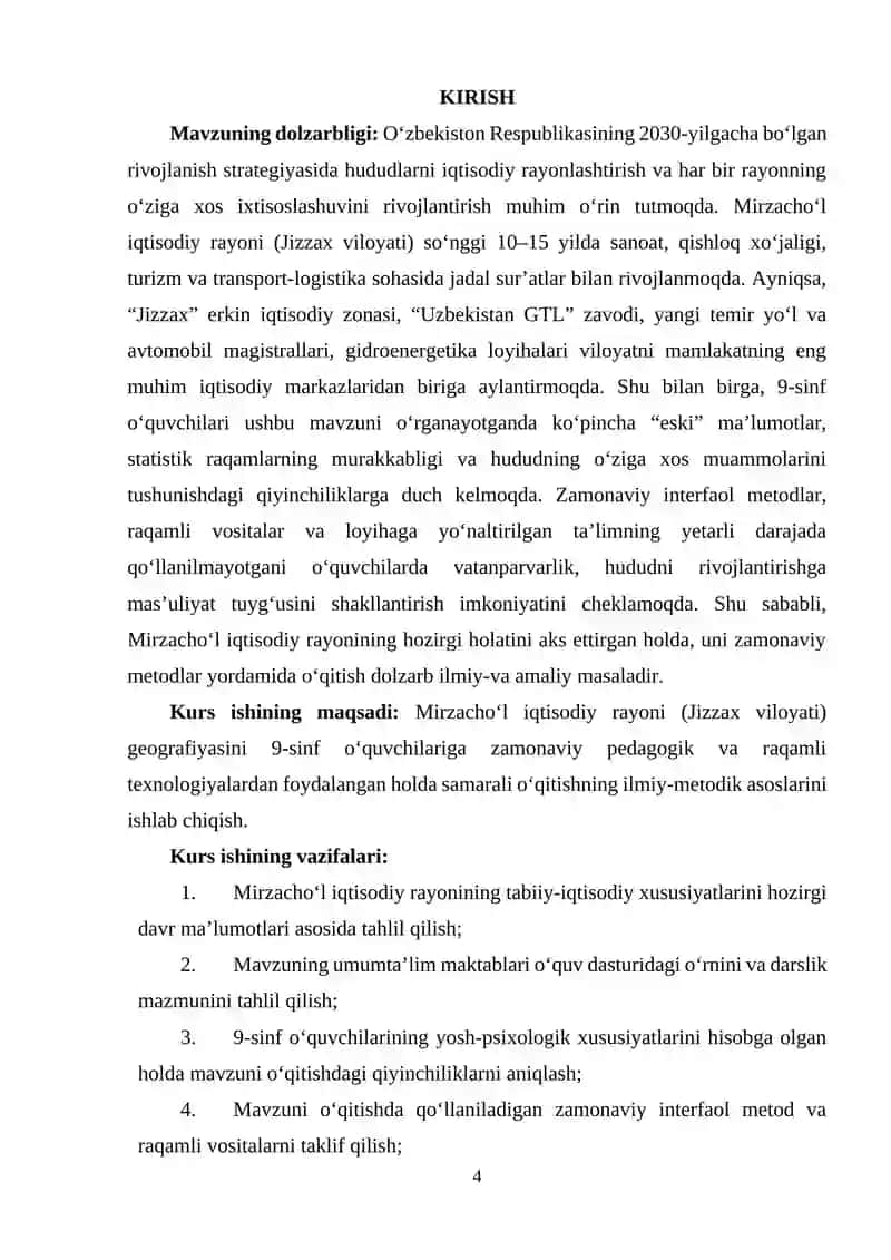Mirzachoʻl iqtisodiy rayoni Jizzax viloyati mavzusini o'qitish 2