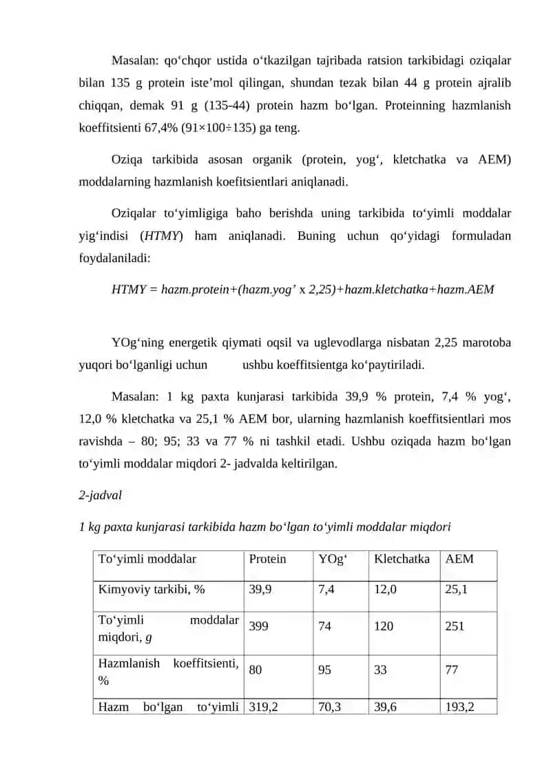 Oziqalar hazmlanishini aniqlash usullari 2