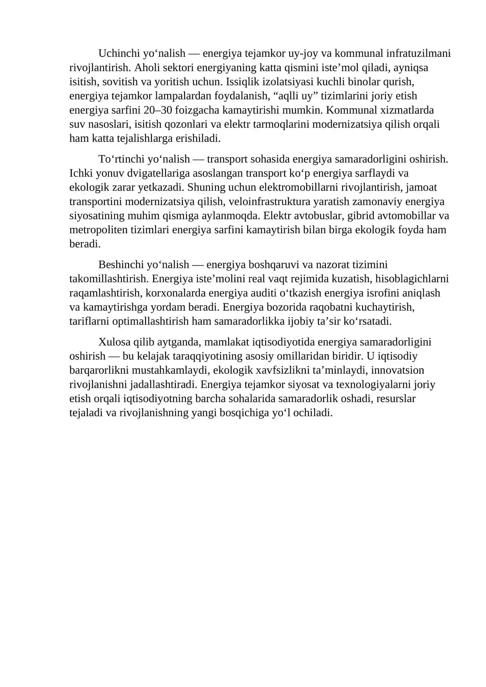 Mamlakat iqtisodiyotining energiya samaradorligini oshirish yo‘nalishlari 2