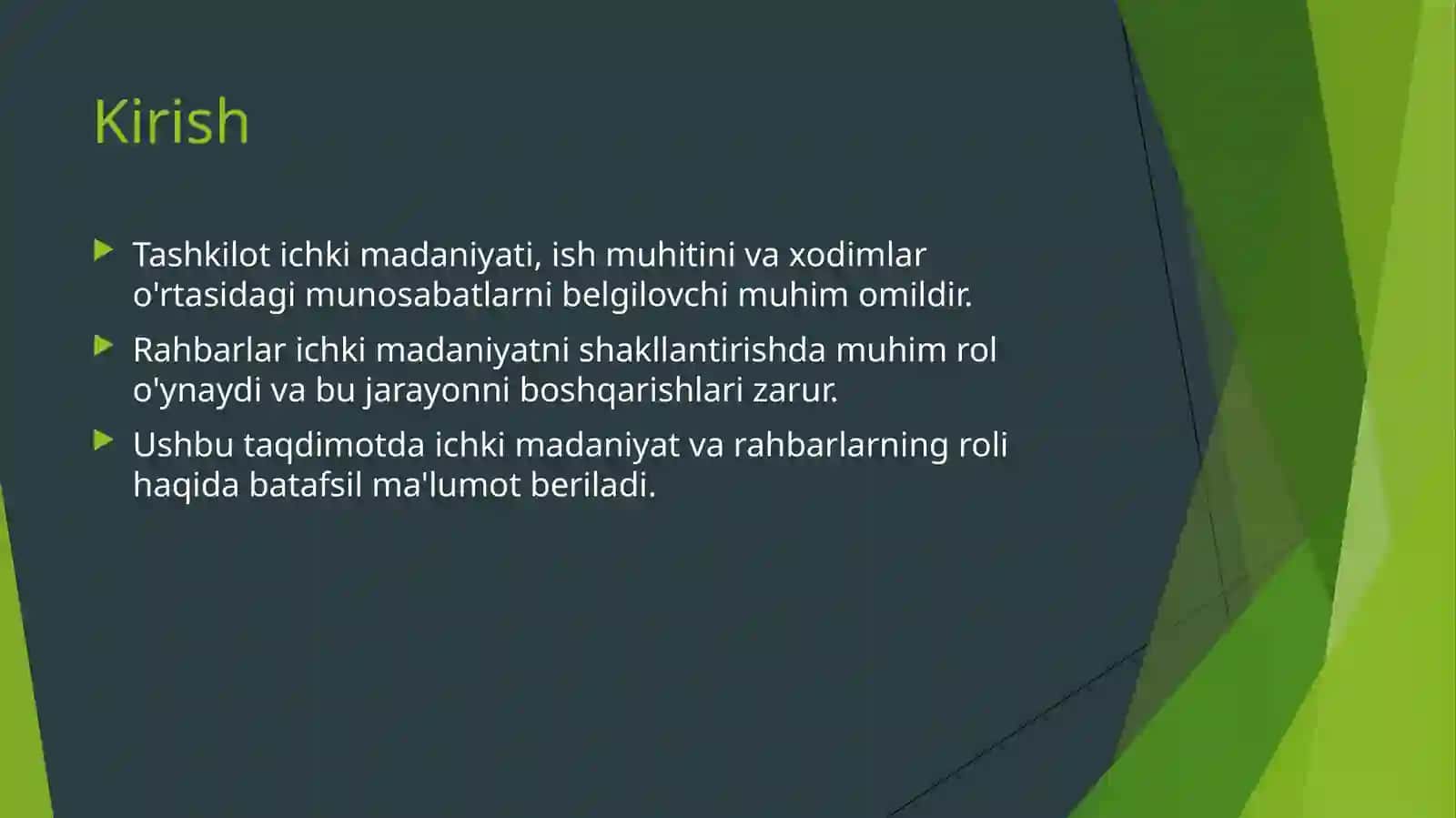 Tashkilot ichki madaniyati va rahbar roli 2