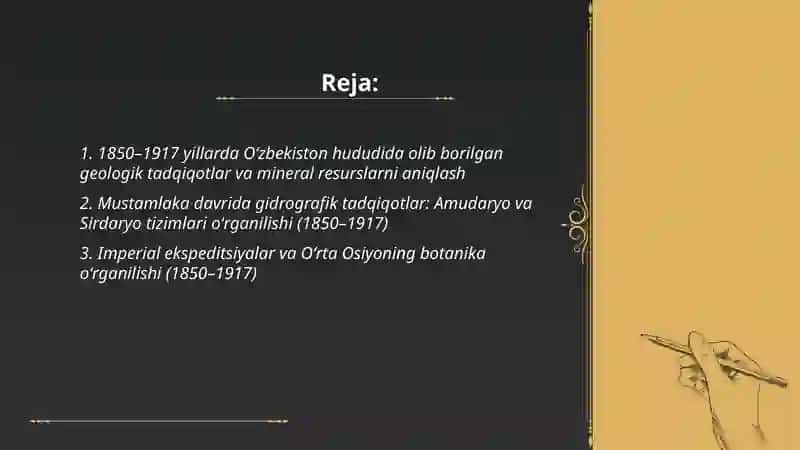 Oʻzbekiston hududi tabiatining mustamlaka davrida oʻrganilishi(1850-1917) 2