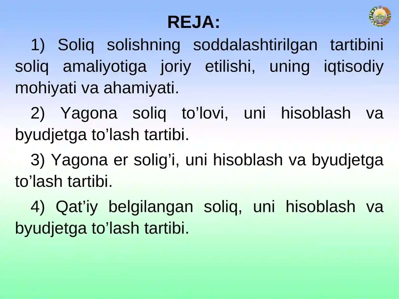 “SOLIQLAR TIZIMINI GURUHLASH TARTIBI” 2
