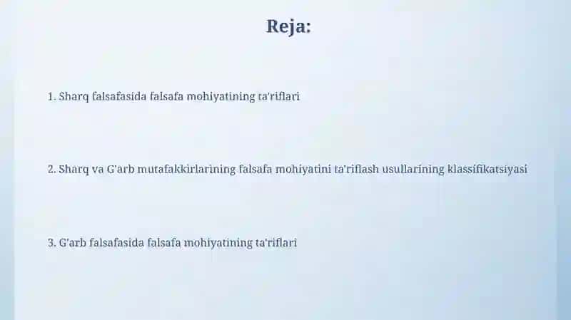 Falsafaning mohiyatiga oid Sharq va Garb mutaffakkirlari ta'riflarini tasniflash 2
