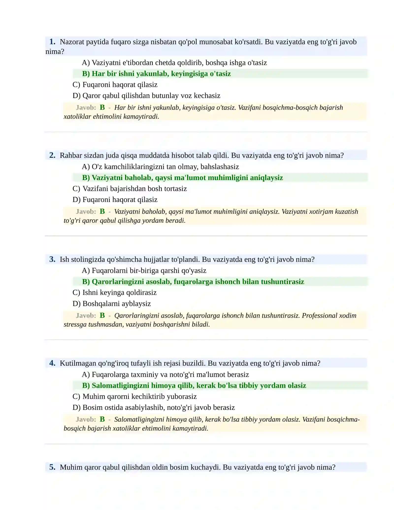 BOJXONA XIZMATIGA ISHGA KIRISH PSIXOLOGIK SINOV Testlari 2