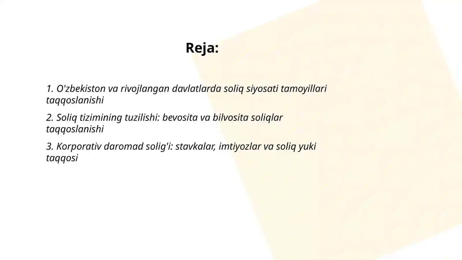 O'zbekiston Respublikasi soliq tizimining taraqqiy etgan davlatlar soliq tizimi bilan solishtirma tahlili 2
