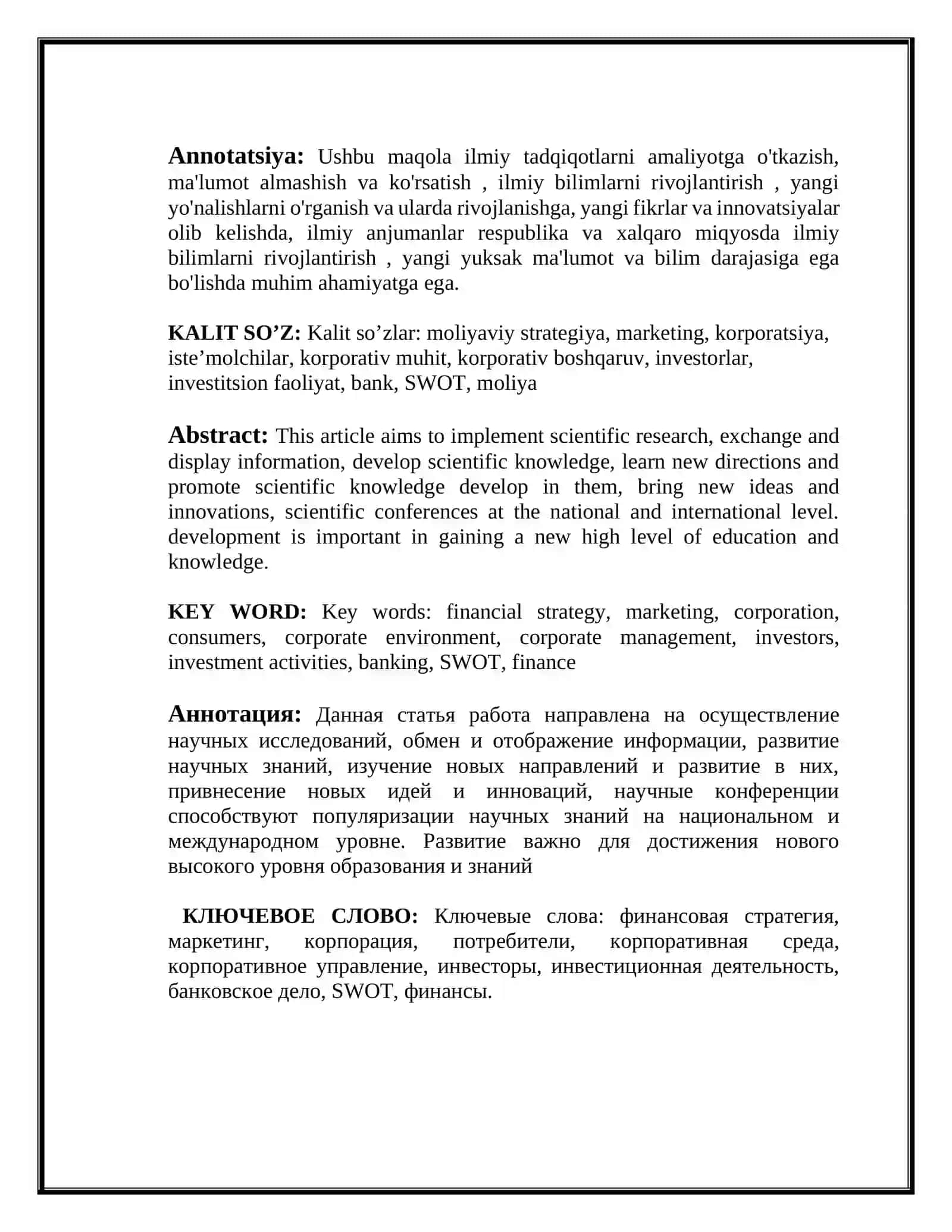 Aksiyadorlik jamiyatlarining korporativ moliyaviy strategiyasi va ularning moliyaviy holati tahlili 2