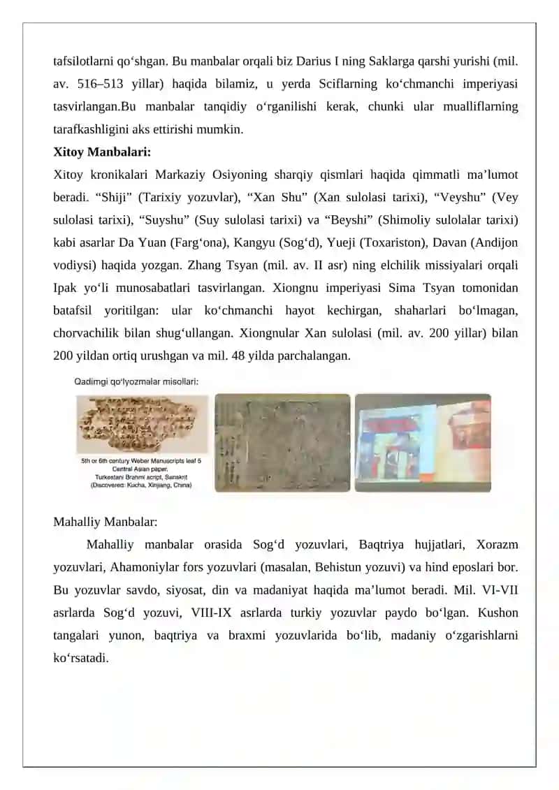 Markaziy Osiyoning qadimgi manbalarini tadqiq etilishi haqida ma’lumotnoma 2