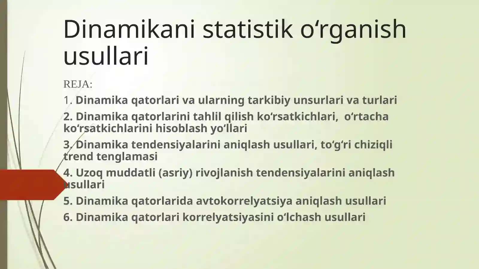 Dinamikani statistik o‘rganish usullari 2